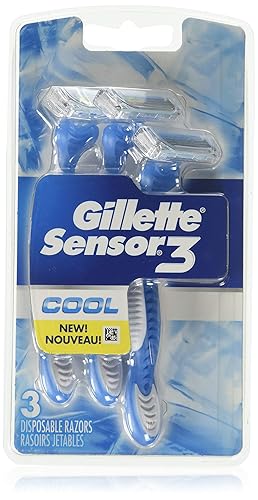 Gillette Sensor 3 Men'S Cool Disposable Razor, 3 Count - Smooth Shave, Plastic Handle