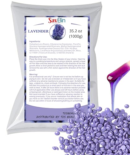 Savbin Lavender Hard Wax Beans - 2.2 Lbs (1000G) For Hair Removal, Smooth Skin