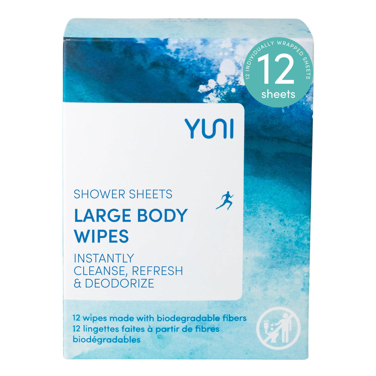 Yuni Beauty Peppermint Citrus Large Body Wipes, 12 Count, Compostable, Biodegradable