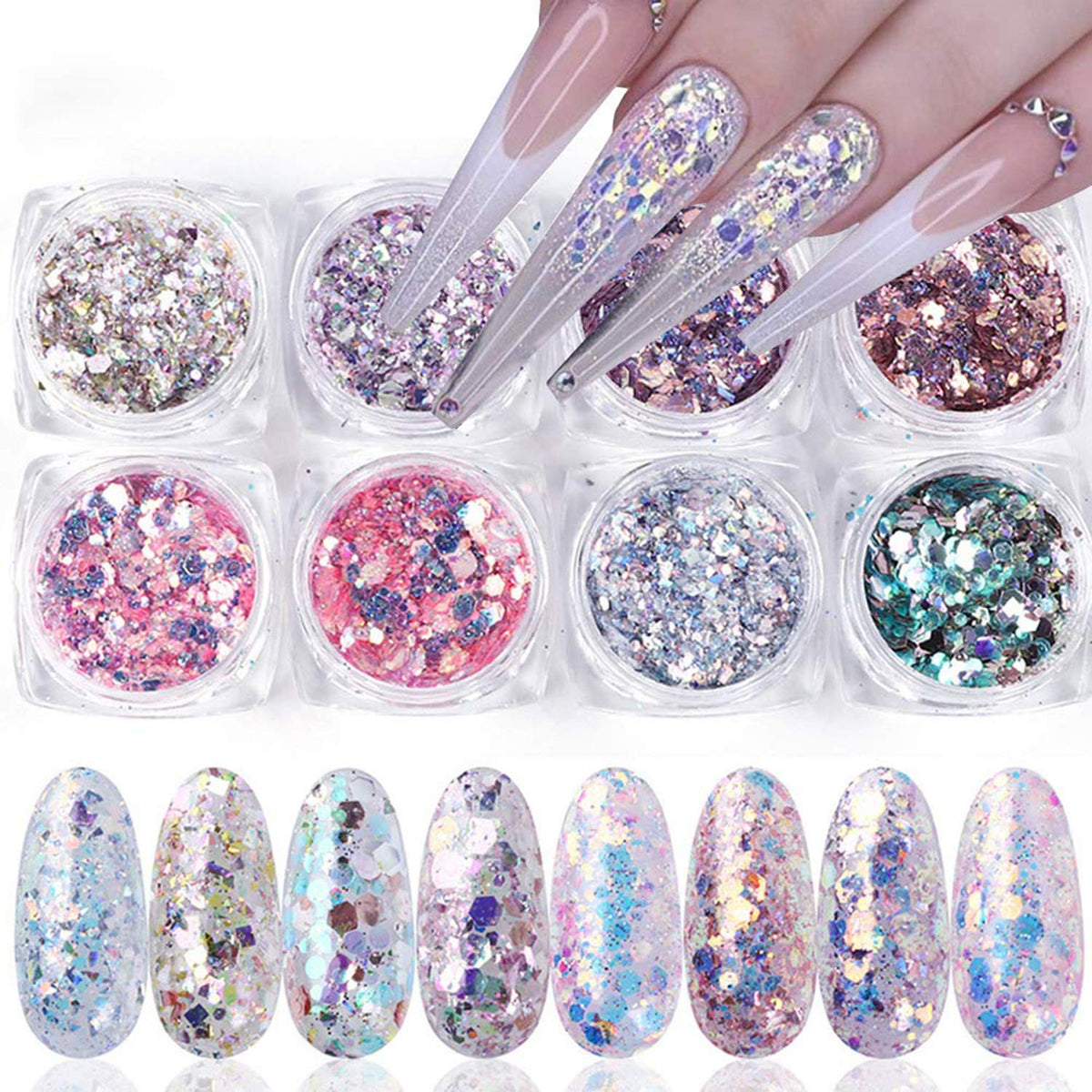 EBANKU 36 Grids Christmas Nail Art Sequins - Holographic Snowflakes & Santa Glitter for DIY Makeup