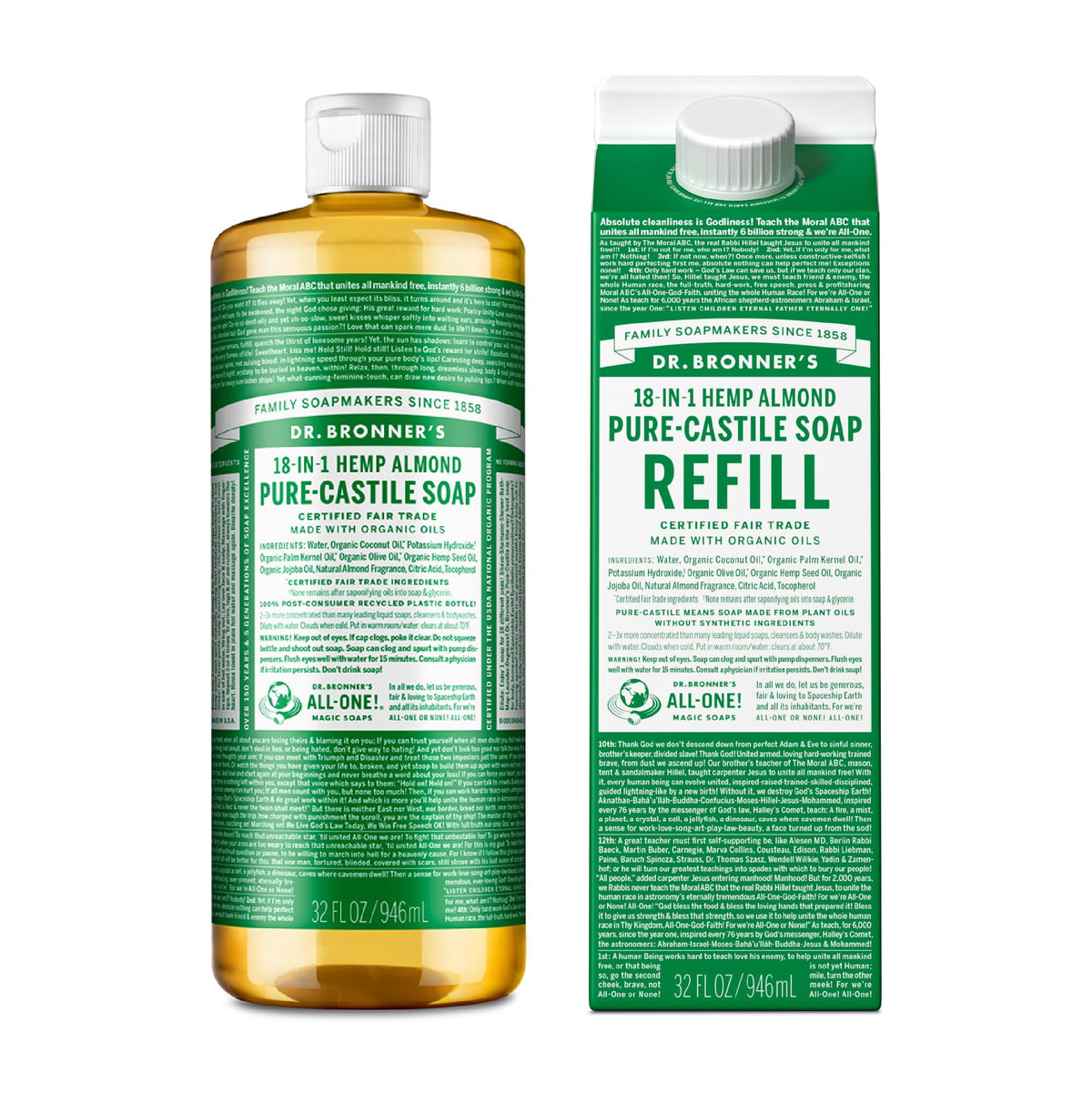 Dr. Bronner'S Pure-Castile Liquid Soap - Almond, 32 Oz, Organic, Vegan, Eco-Friendly Refill