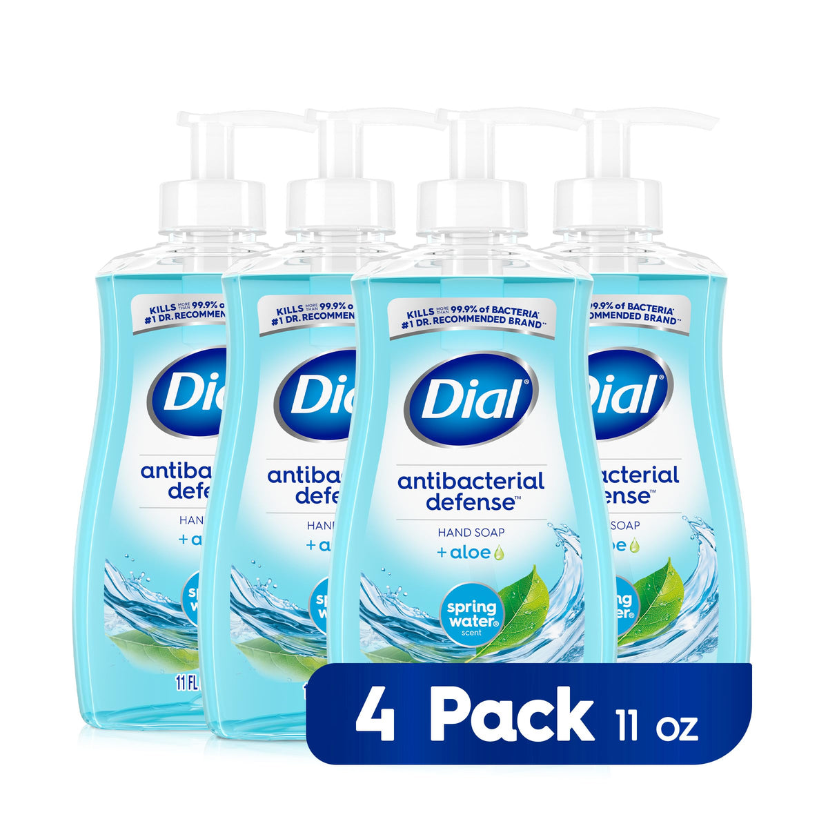 Dial Antibacterial Liquid Hand Soap, Spring Water, 11 Fl Oz, Pack Of 4 - Germ Protection