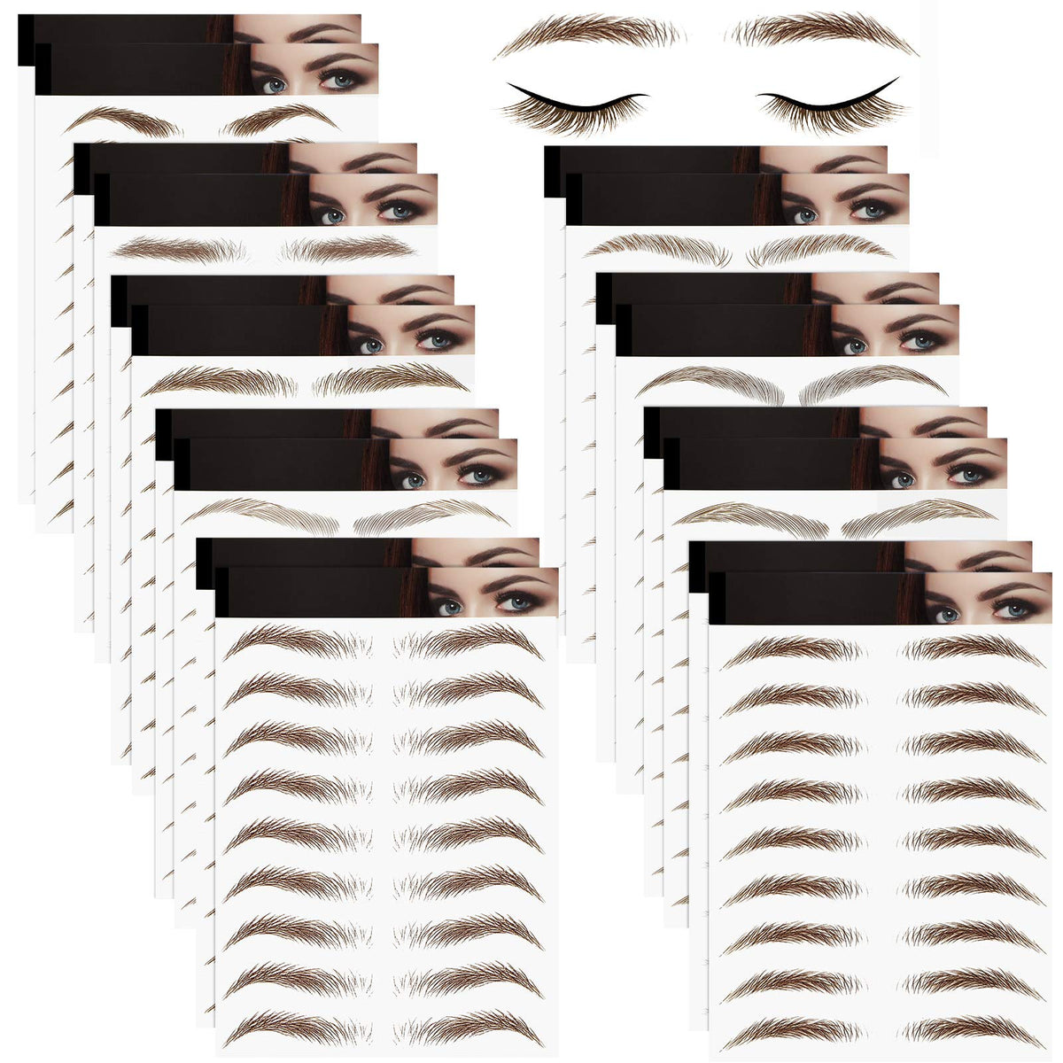 Blulu 18 Sheets Eyebrow Tattoo Stickers - Waterproof 4D Brown Transfers For Women & Girls