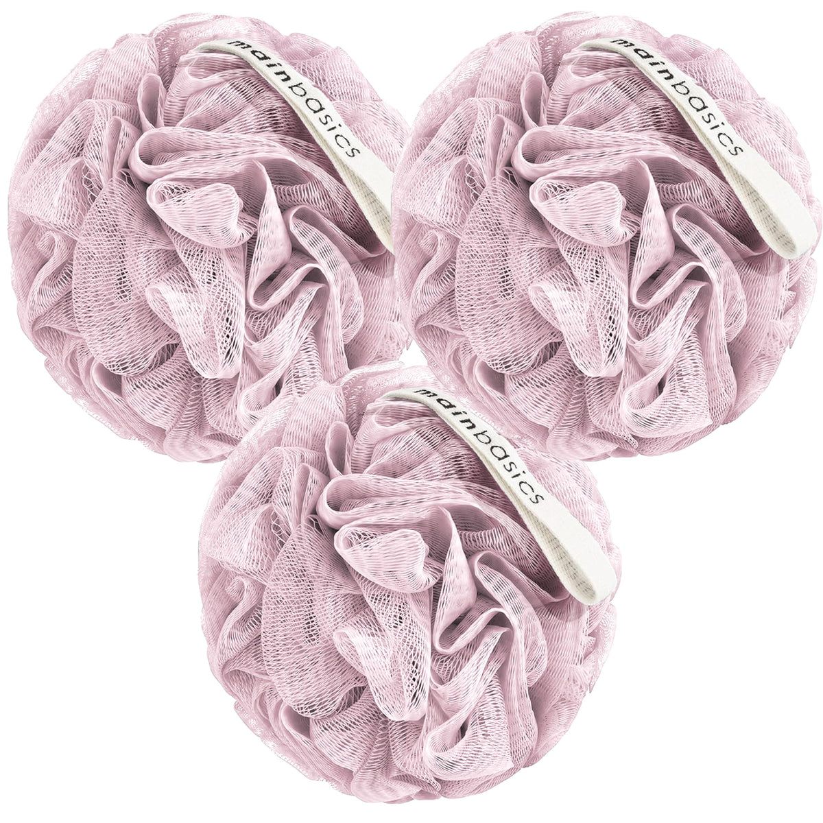 Mainbasics Pink Bath Shower Loofah Sponge Pouf Exfoliator (Set Of 3) Body Wash Scrubber