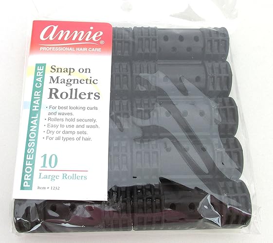 Annie 7/8&quot; Black Snap On Magnetic Rollers - 10 Pack For Easy Styling And Volume