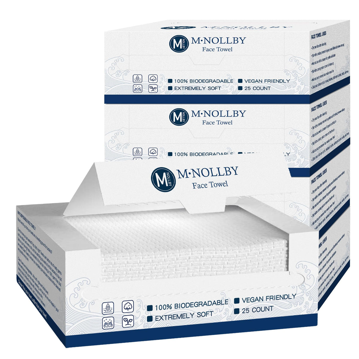 M·Nollby Disposable Face Towels - Xl Biodegradable Makeup Remover Wipes, 125 Count, Extra Soft