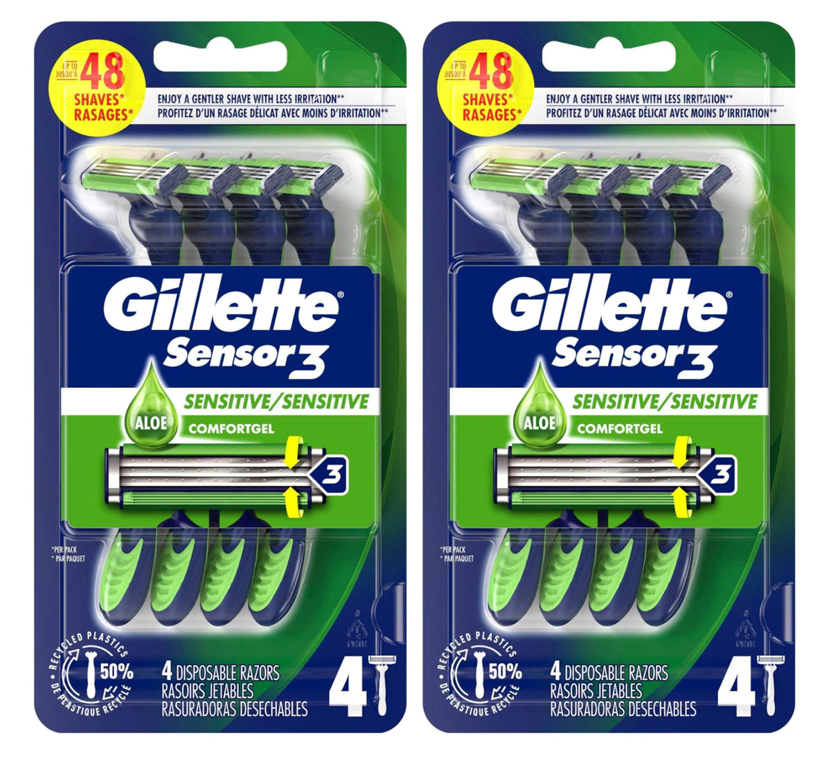 Gillette Sensor 3 Disposable Razors For Men - 4 Count (Pack Of 2)