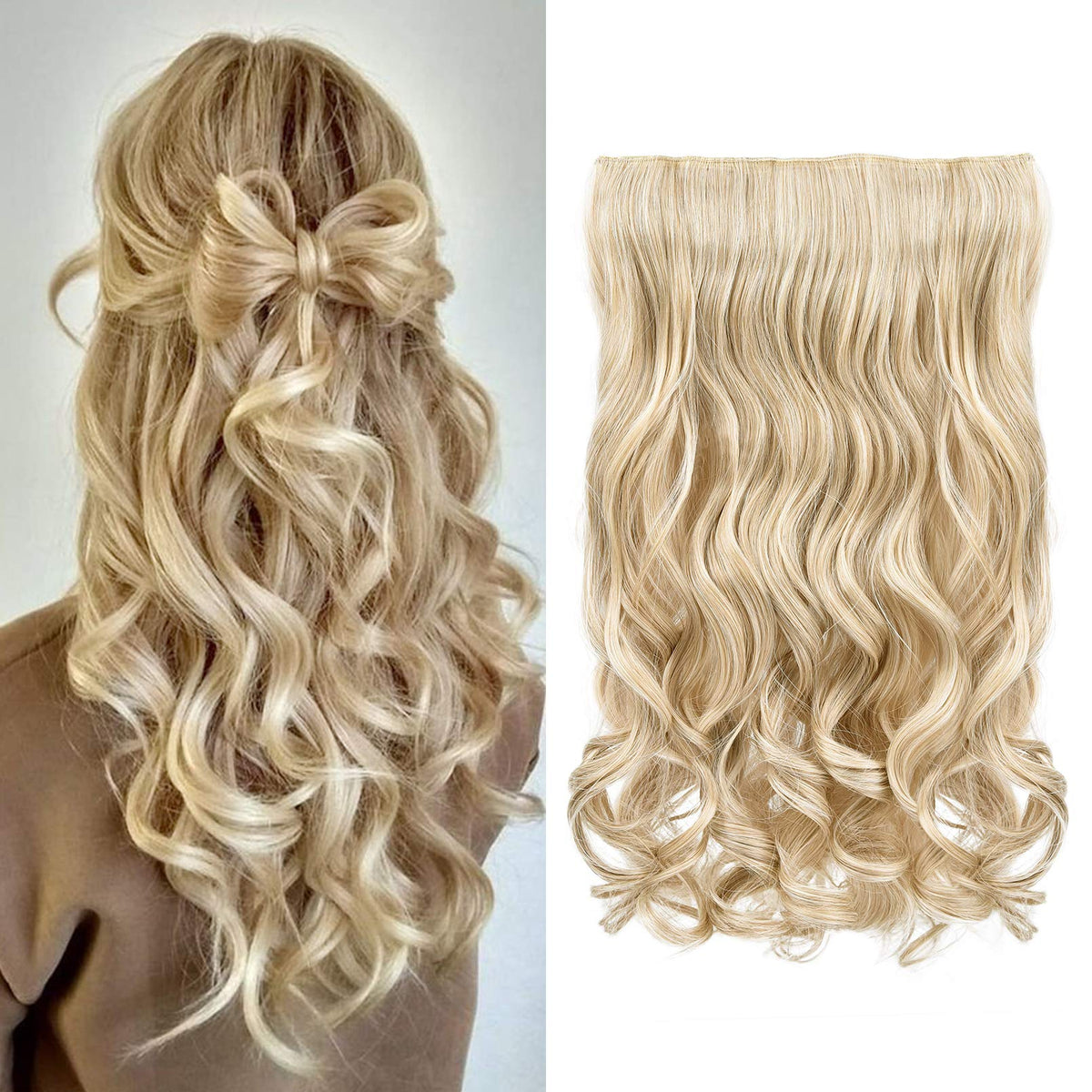 REECHO 20&quot; Synthetic Curly Wave Hair Extensions - Medium Blonde with Highlights, 5 Clips