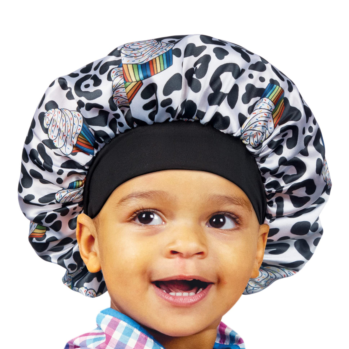 Red By Kiss Toddler Satin Bonnet Sleep Caps - Multicolor Hair Wraps For Kids (Black Cupcake)