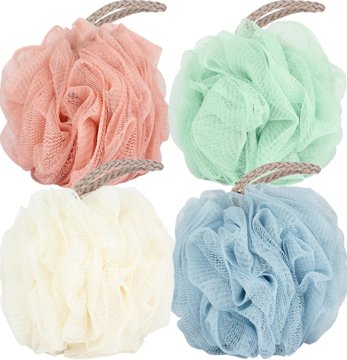 Fu Store 4 Pack Loofah Sponge Mesh Balls For Body Wash - Bathing Accessories For Men & Women