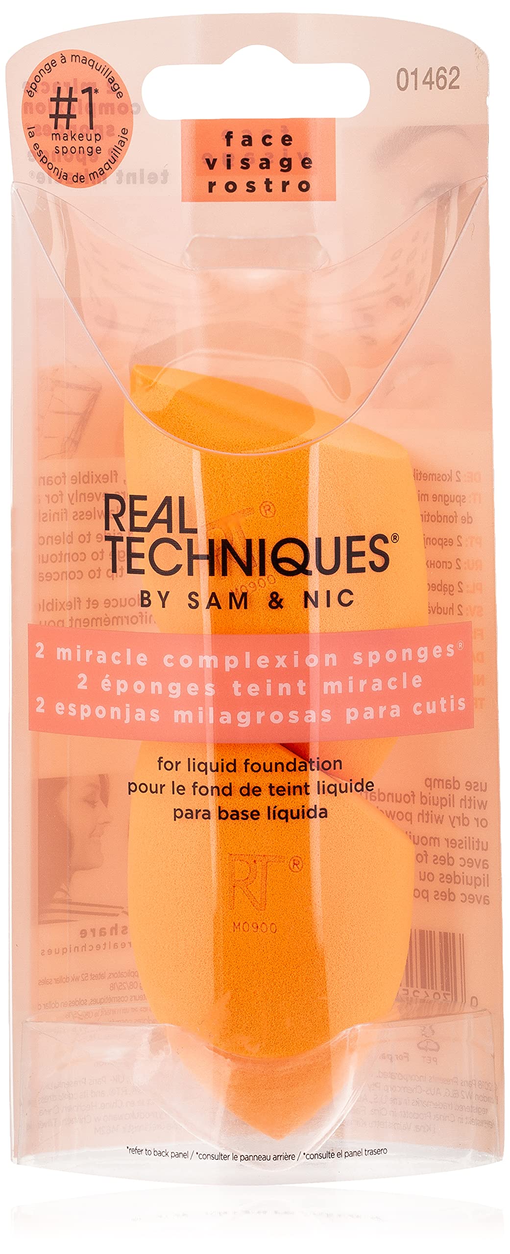 Real Techniques Miracle Complexion Sponge, Latex-Free Foam, 2 Count, Orange