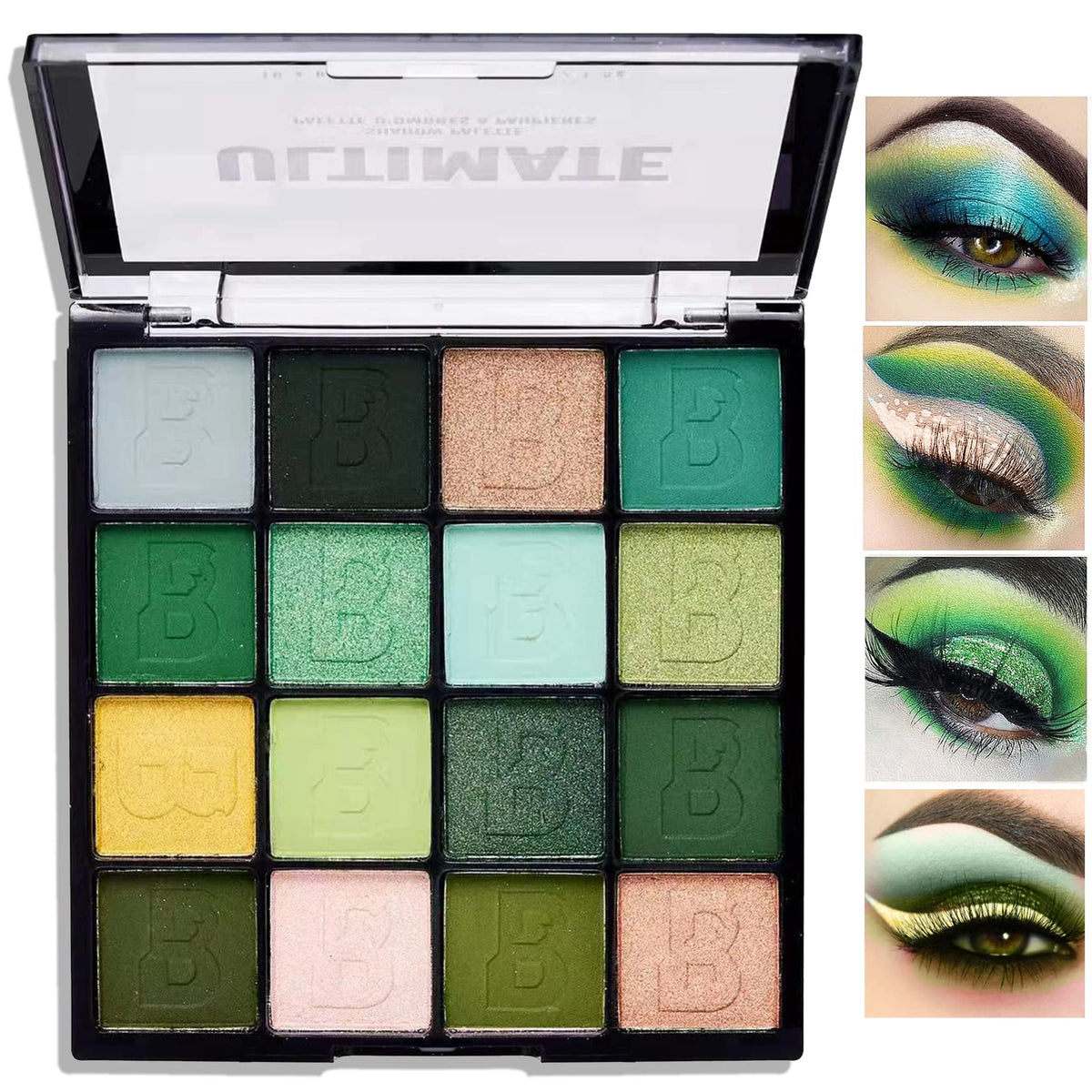 Fusang Green Eyeshadow Palette - 16 Colors Shimmer & Matte, Waterproof, Highly Pigmented