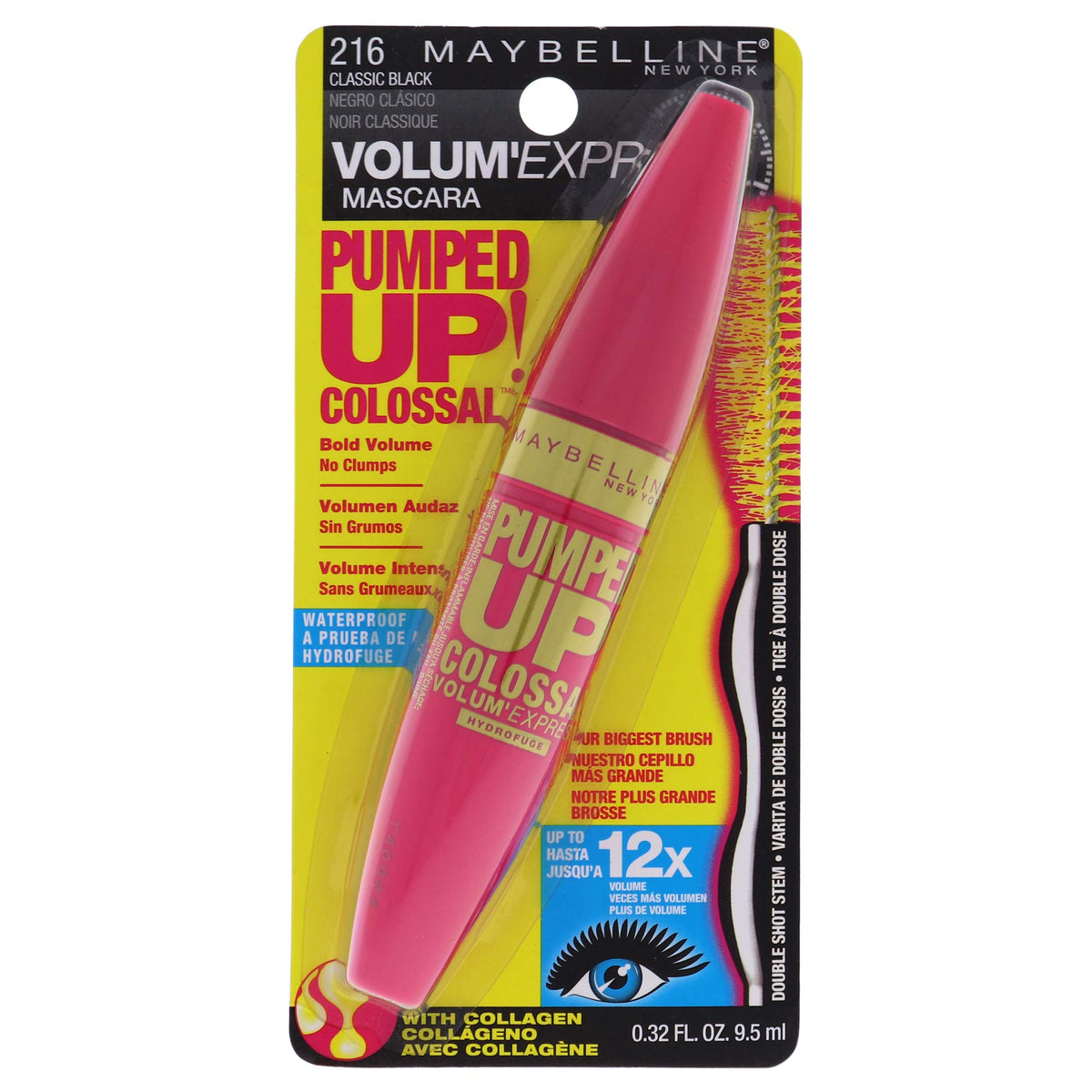 Maybelline Volum' Express Pumped Up! Waterproof Mascara, Classic Black, 0.32 Fl Oz