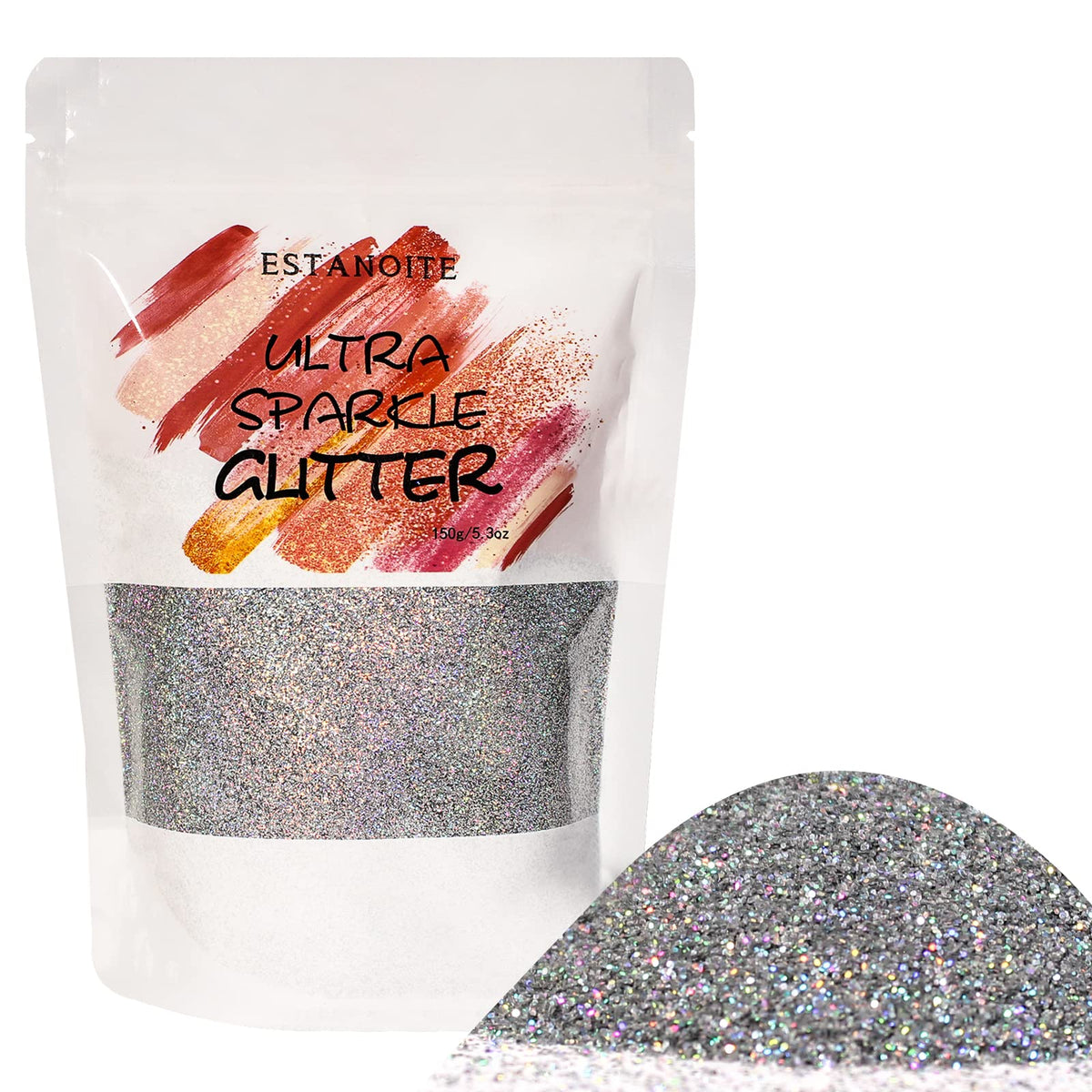 Estanoite 5.3oz Holographic Glitter Powder - Laser Silver for Slime, Resin, Nail Art & Crafts