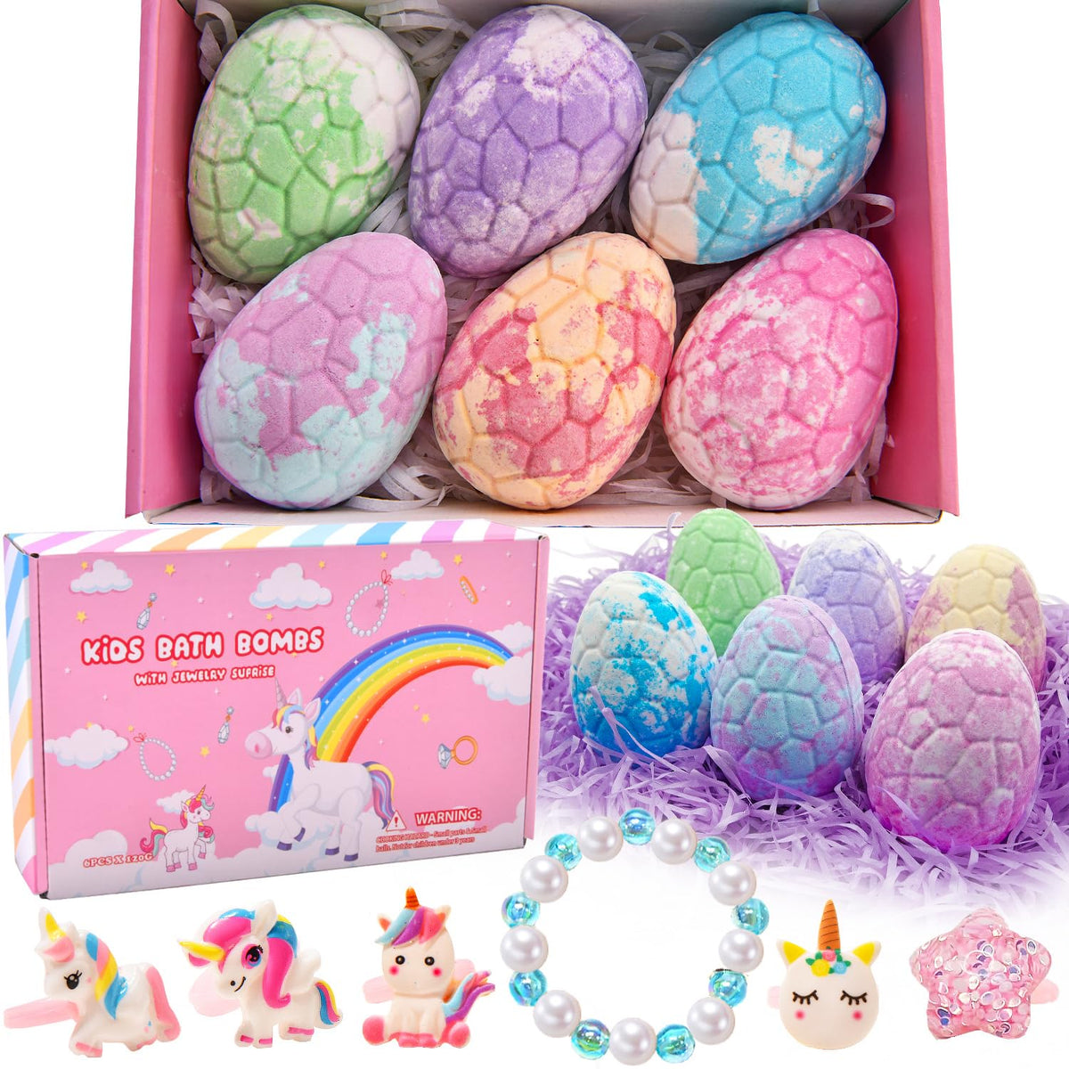 Piroo Easter Basket Stuffers For Girls - Unicorn Bath Bombs & Jewelry Surprises For Kids 3-8