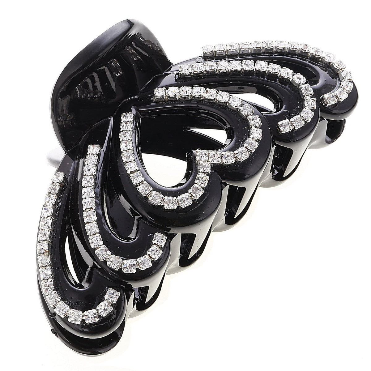 Numblartd Black Acrylic Rhinestones Hair Claw Clip For Thick Hair - Love-Heart Shape