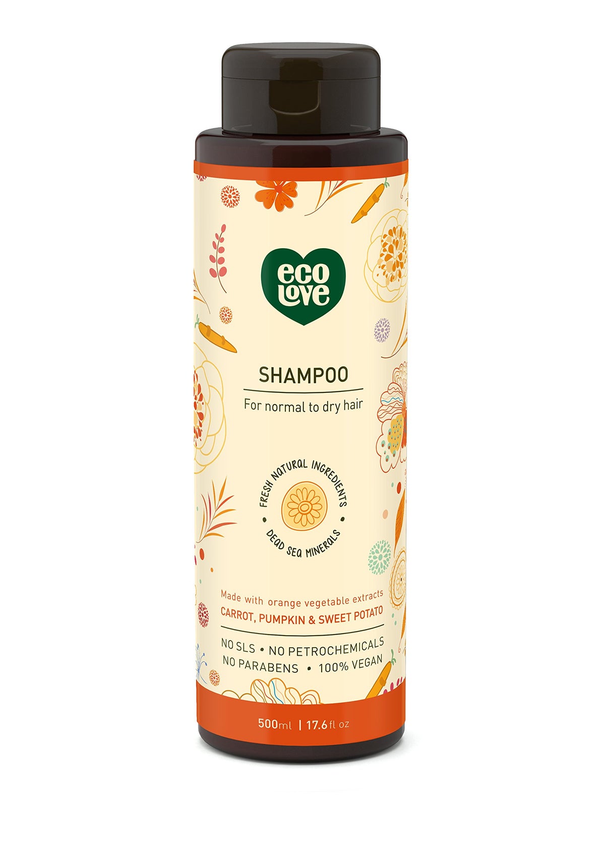 Ecolove Natural Shampoo, Vegan & Cruelty Free, Carrot & Pumpkin, 17.6 Oz, No Sls Or Par