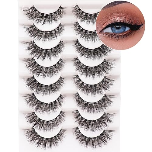 Losha Wispy Eyelashes - 8 Pairs Clear Band, Handmade, Reusable, Natural Look, Black