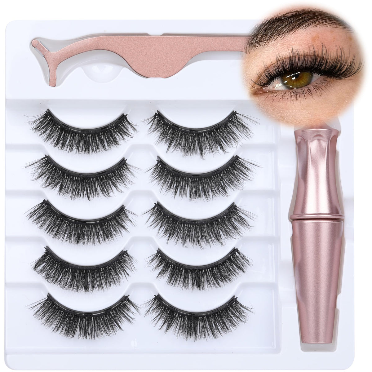 Newcally Magnetic Lashes Kit With Eyeliner & Tweezers - 5 Pairs Faux Mink, Waterproof, C Curl