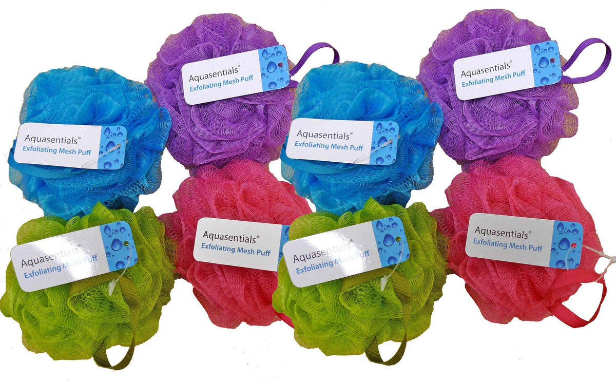 Aquasentials Multi-Colored Mesh Pouf Bath Sponge - 8 Count Loofah Set