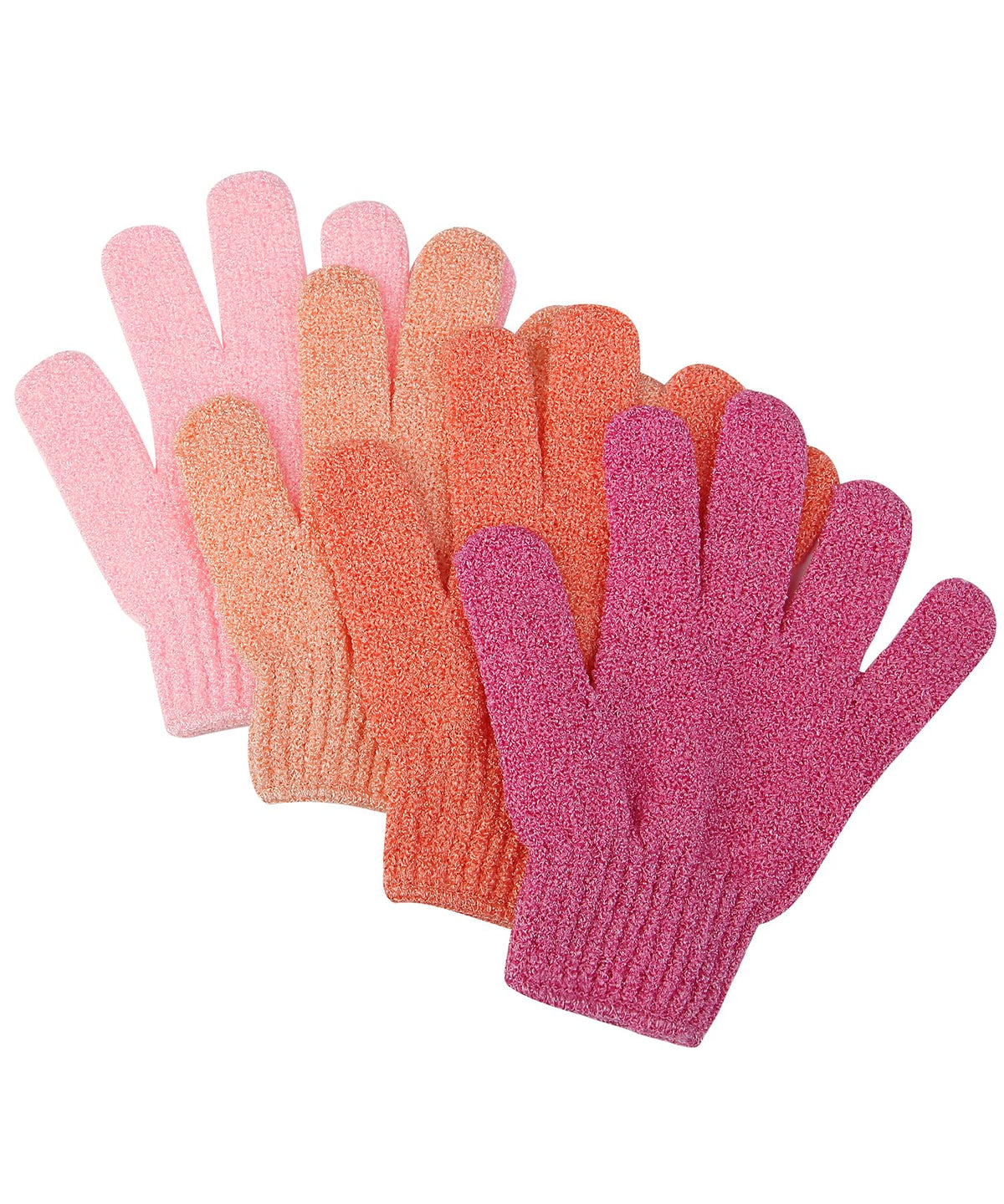 Slick Exfoliating Gloves - 4 Pcs Body Scrub & Shower Loofah Mitts In Shades Of Pink