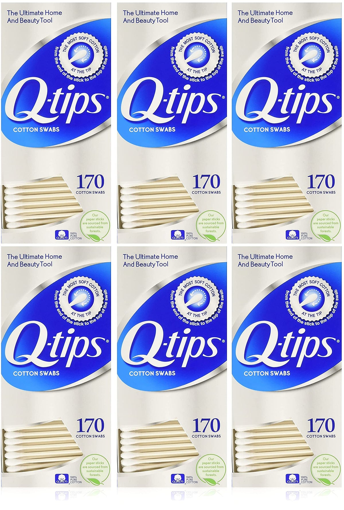 Q-Tips Cotton Swabs, 170 Count, 6-Pack - Soft, Reliable Cleaning For Home & Personal Use