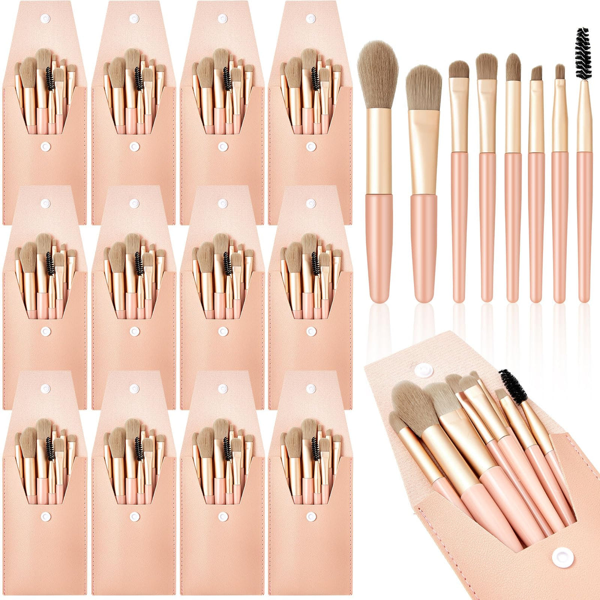 Tioncy 12 Sets Travel Makeup Brush Set - Brown Synthetic Brushes For Bridal & Bachelorette Gifts