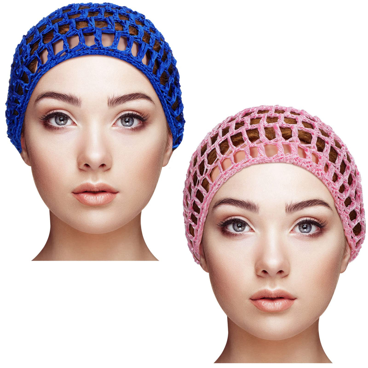 Geyoga 2-Pack Mesh Crochet Hair Net Snood Hat For Women - Pink & Blue Sleep Cap