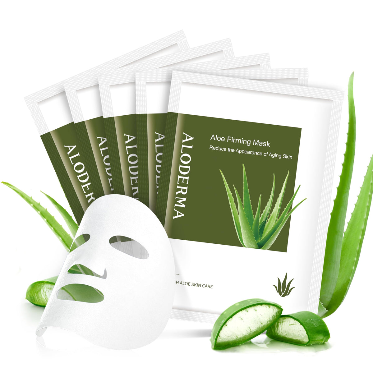 Aloderma Firming Sheet Masks - 89% Organic Aloe Vera, Hyaluronic Acid, 5 Pcs For Age-Defying Hyd