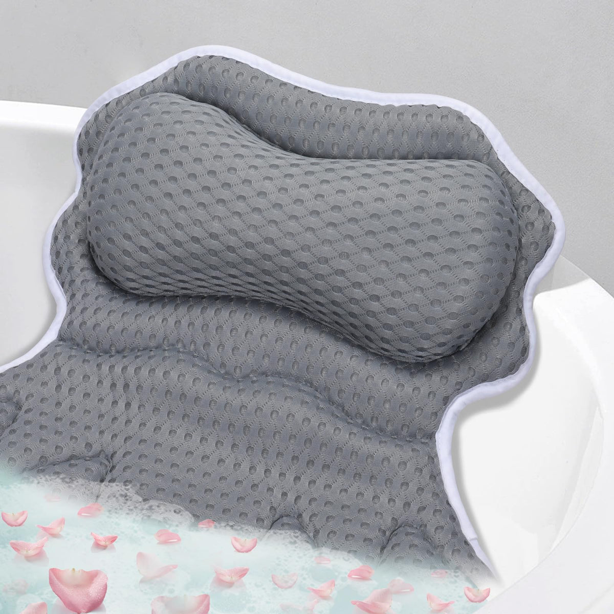 Setsail Bath Pillow - Ergonomic Soft Mesh Neck & Back Support For Relaxing Baths, Grey