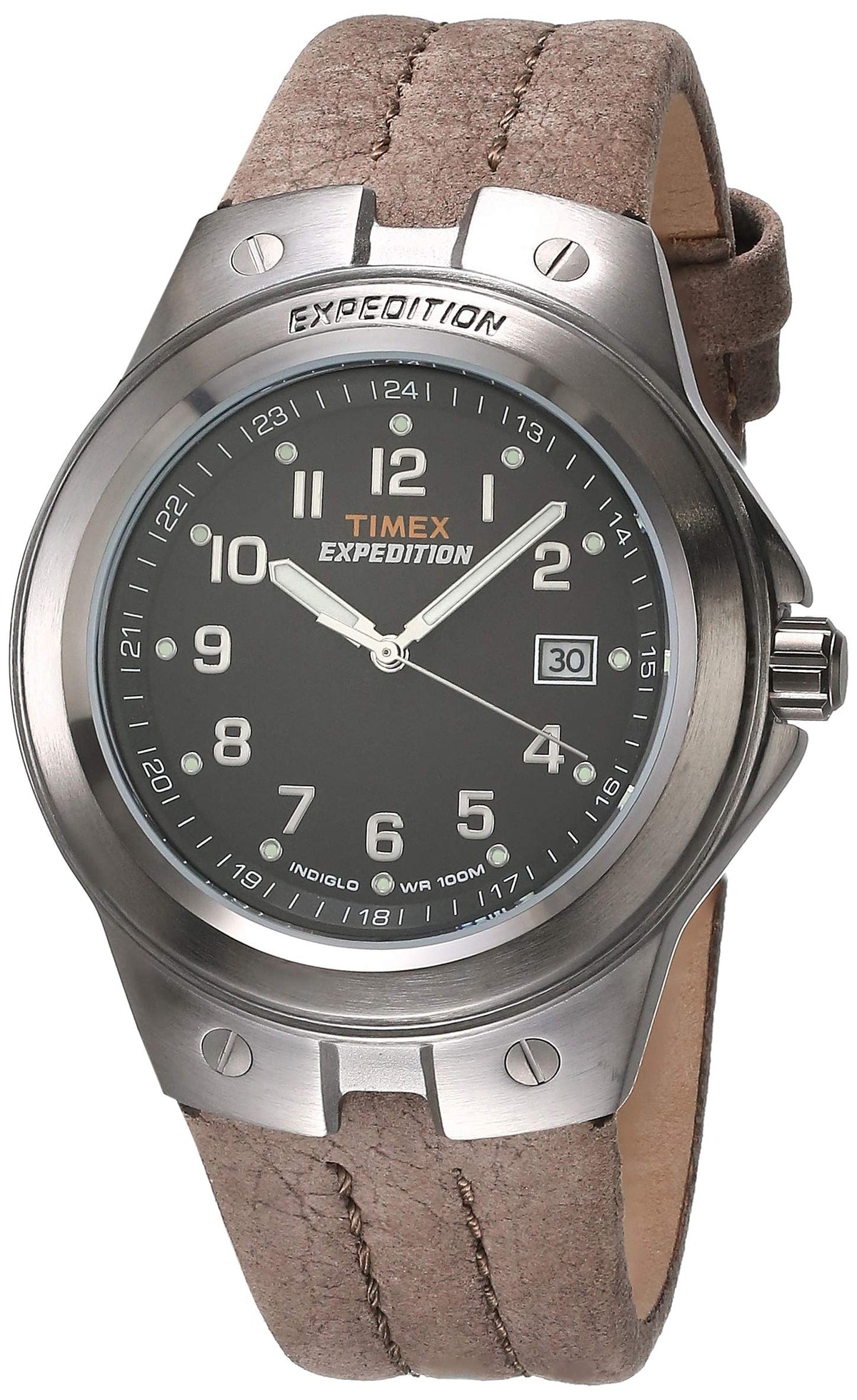 Timex Expedition Metal Tech Brown Leather Strap Watch For Men - Brass Case, Silver-Tone