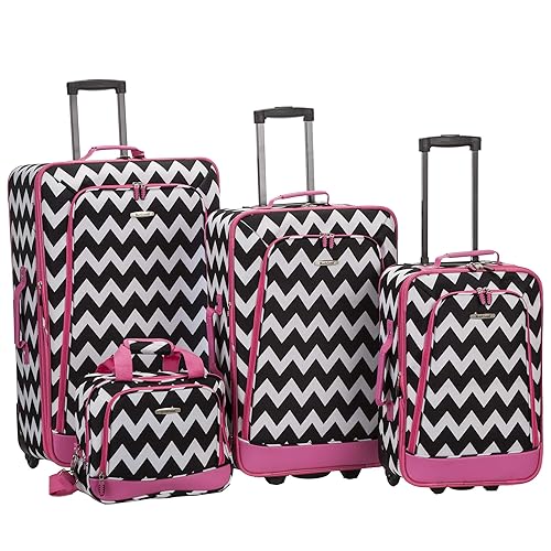 Rockland Pink Chevron 4-Piece Softside Luggage Set with Telescoping Handles, Multi Colored