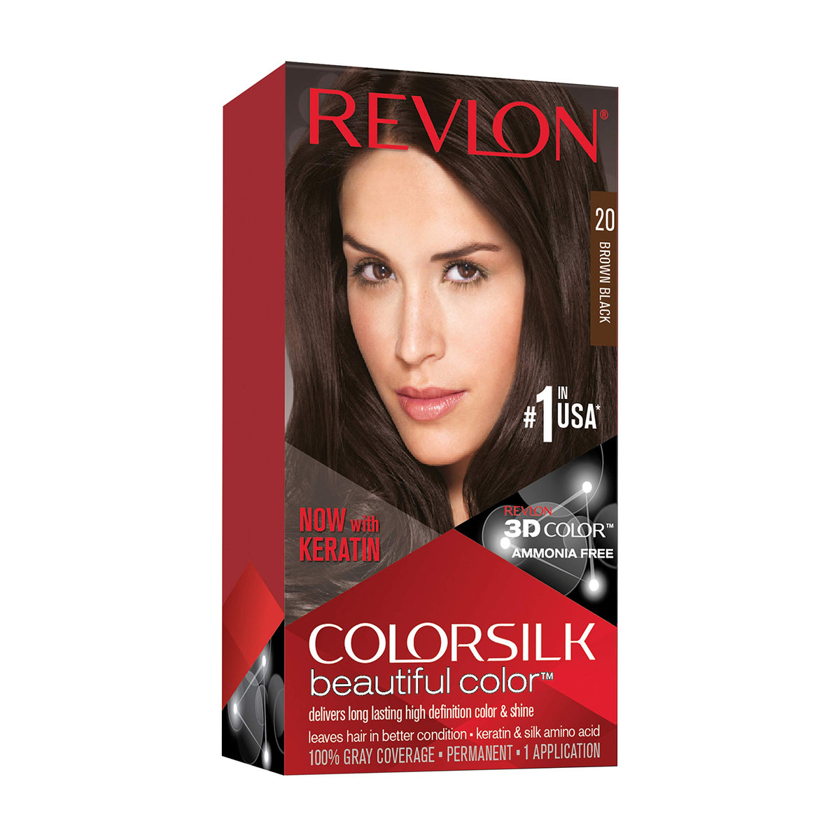 Revlon Colorsilk Permanent Hair Color, 100% Gray Coverage, Ammonia-Free, 20 Brown/Black, 4