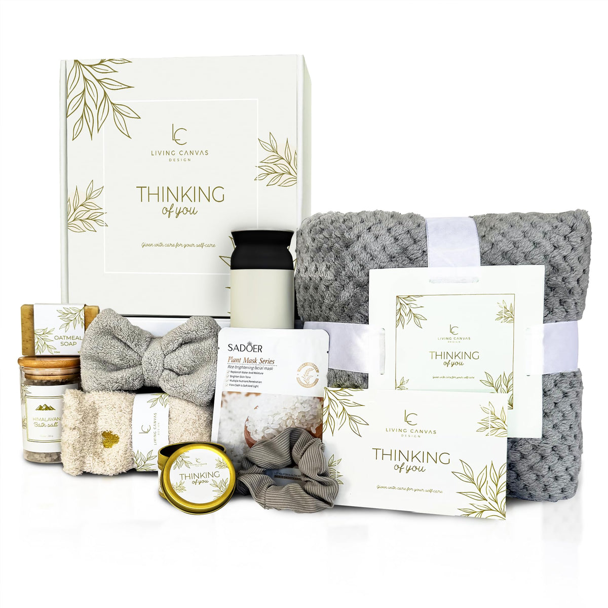 Living Canvas Design 11-Piece Self Care Gift Set For Women - Spa Gift Basket With Bath Salts & Soap