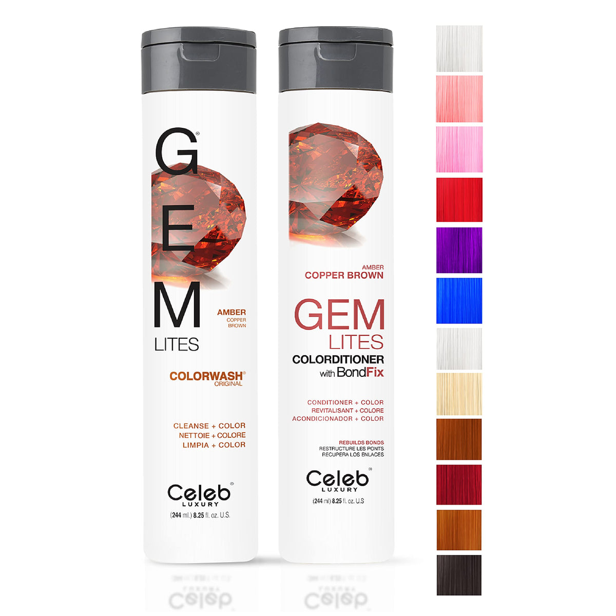 Celeb Luxury Amber Copper Brown Colorwash Shampoo & Conditioner Set, Vegan Hair Dye, 16.5 Fl Oz