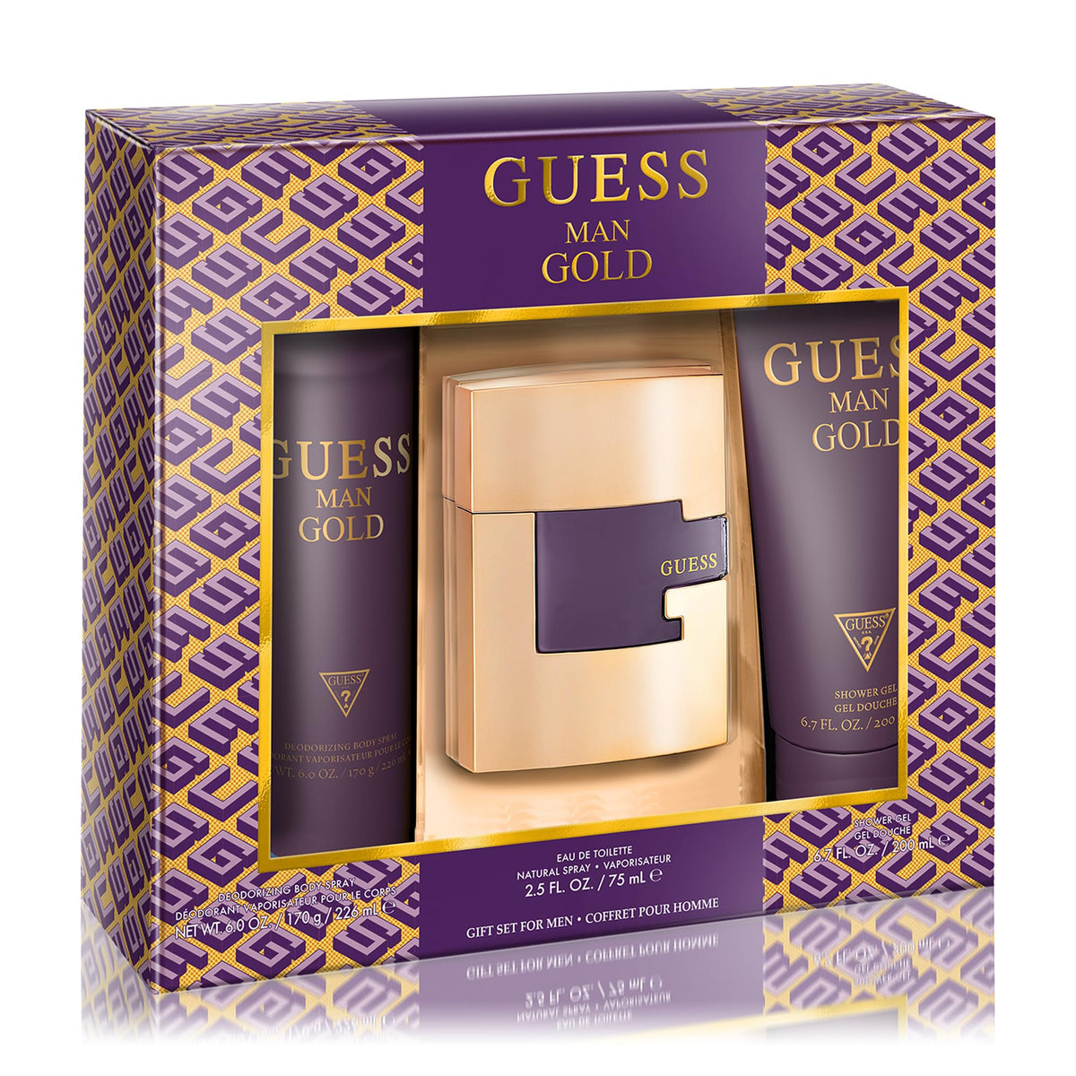 Guess Gold Man 3 Piece Gift Set - Cologne Spray 2.5 Fl. Oz., Deodorizing Body Spray & Shower Gel