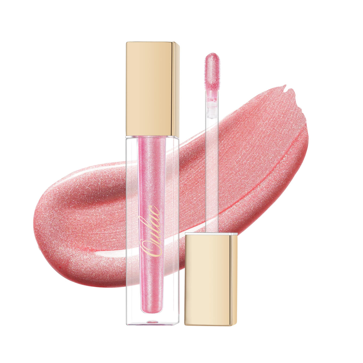 Oulac Pink Lip Gloss - High-Shine Moisturizing Lip Tint, Non-Stick Cup, Glitter Finish, 0.15