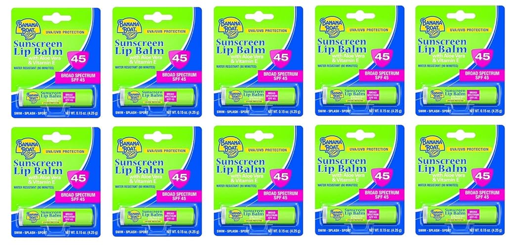 Banana Boat Spf 45 Lip Balm Sunscreen - 0.15 Oz (Pack Of 10) - Broad Spectrum Protection