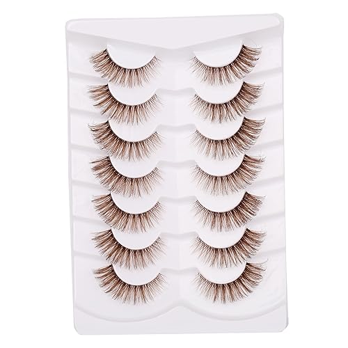 Gmagictobo 3D Faux Mink Cat Eye Brown Lashes - 7 Pairs Natural Clear Band Eyelashes