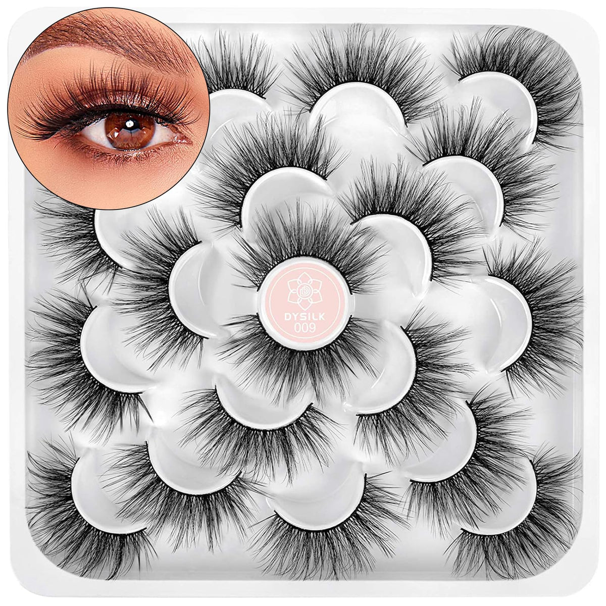 DYSILK 6D Faux Mink False Eyelashes - 10 Pairs Wispy, Fluffy, Natural Look Cat Eye