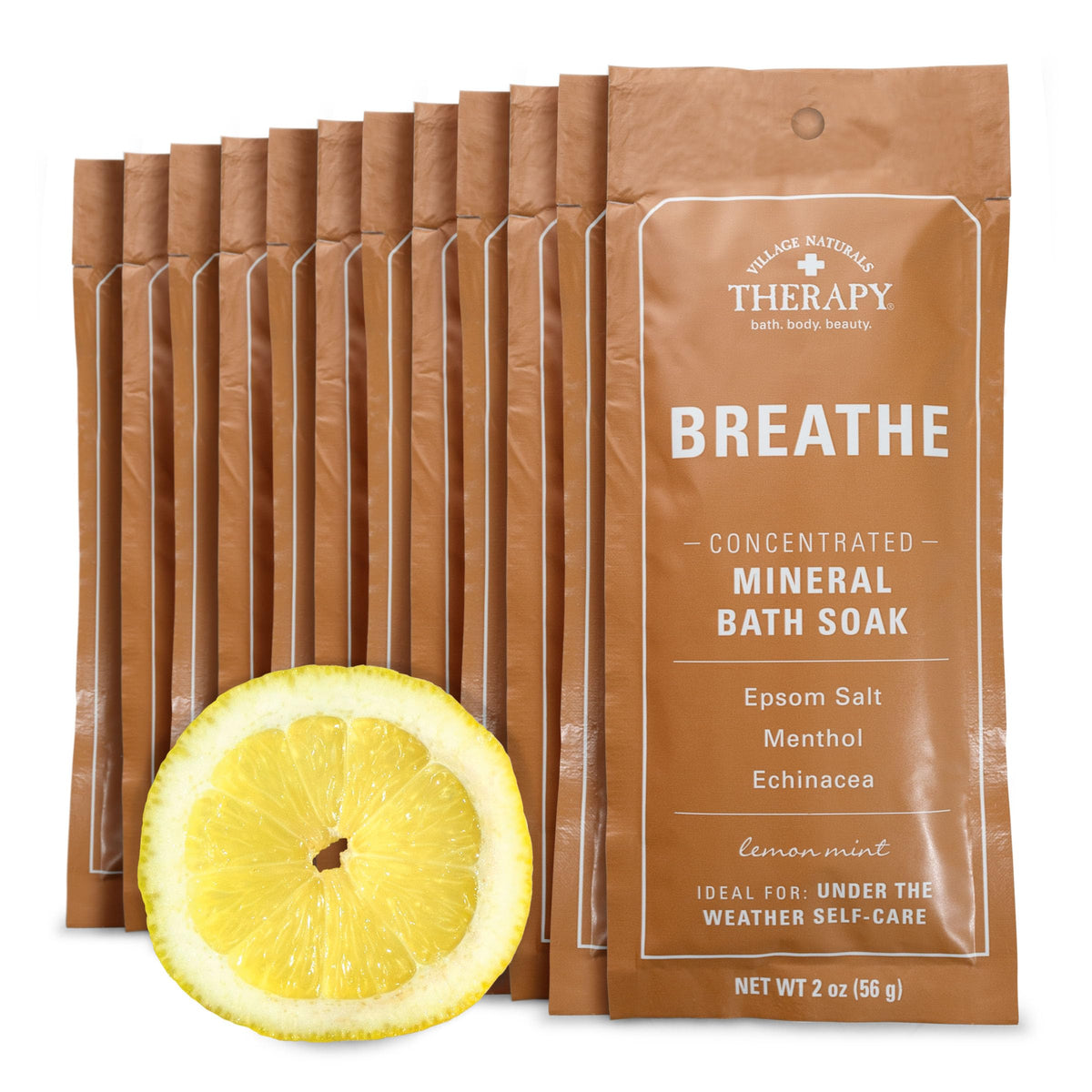 Village Naturals Therapy Breathe Bath Soak, Lemon Mint, 2 Oz, Pack Of 12, Yellow