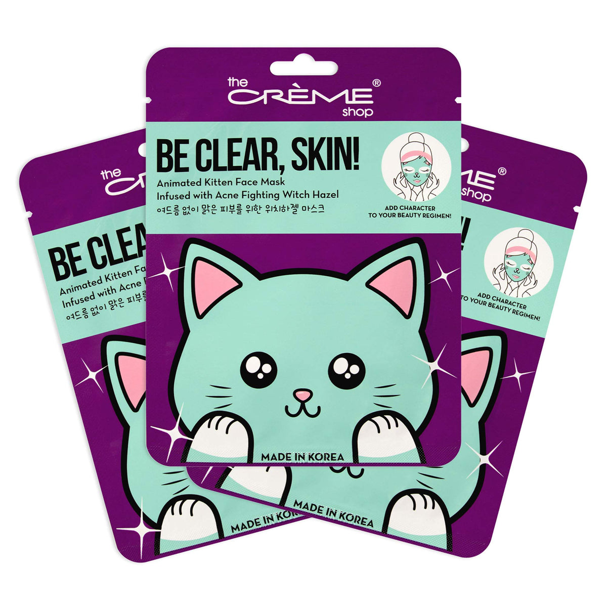 The Crème Shop Animal Sheet Mask Pack Of 3 - Hydrating Collagen & Vitamin C, Anti-Aging