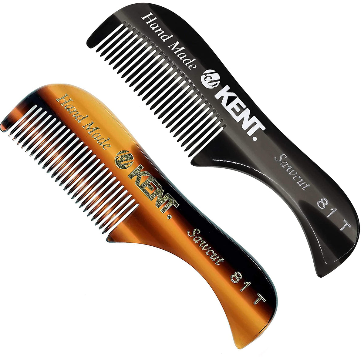 KENT A 81T X-Small Tortoiseshell Beard & Mustache Comb, Fine Toothed, 2 Pack, Handmade