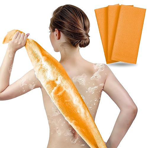 Arch&M Exfoliating Washcloth Body Scrubber - 3 Pack Orange Luffah Towel For Korean Beauty