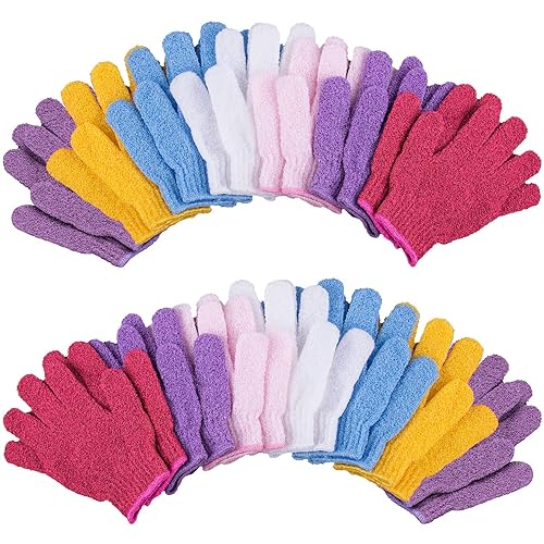 Duufin Exfoliating Gloves 28 Pcs Body Scrub & Wash For Shower, Spa, Massage - Bright Color