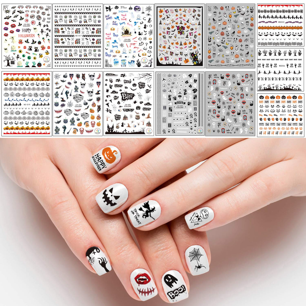 Adurself 1000+ Halloween Nail Art Decals - 3D Self-Adhesive Stickers For Diy Design (13 Sheets