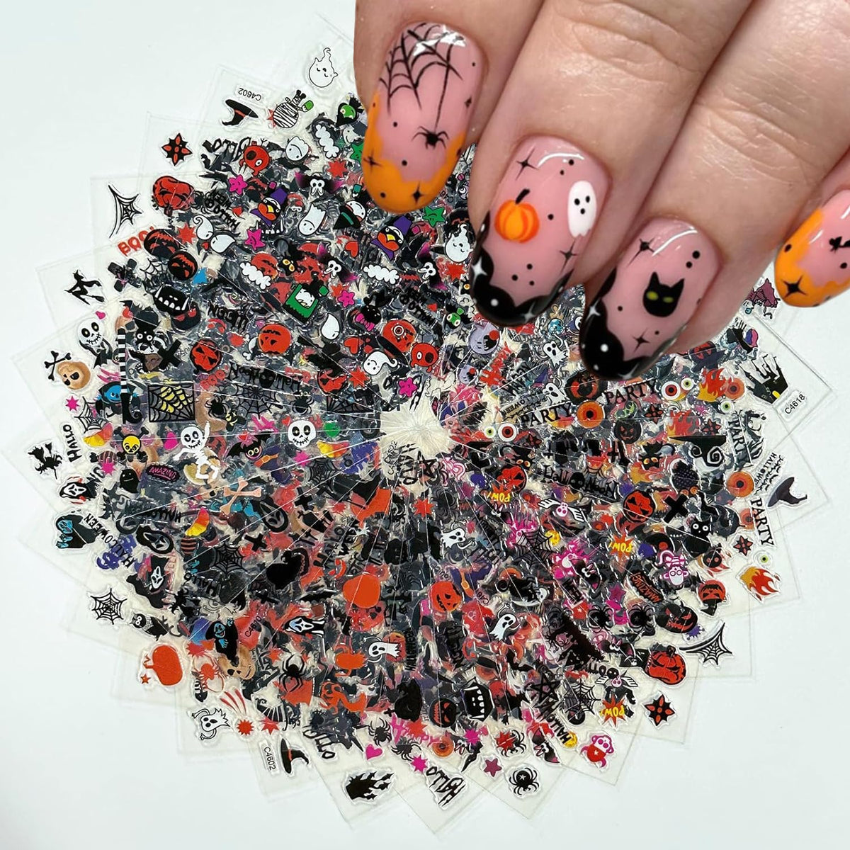 Cewewp 24 Sheets Halloween Nail Stickers - 3D Ghost, Pumpkin, Bat Designs For Acrylic Nails