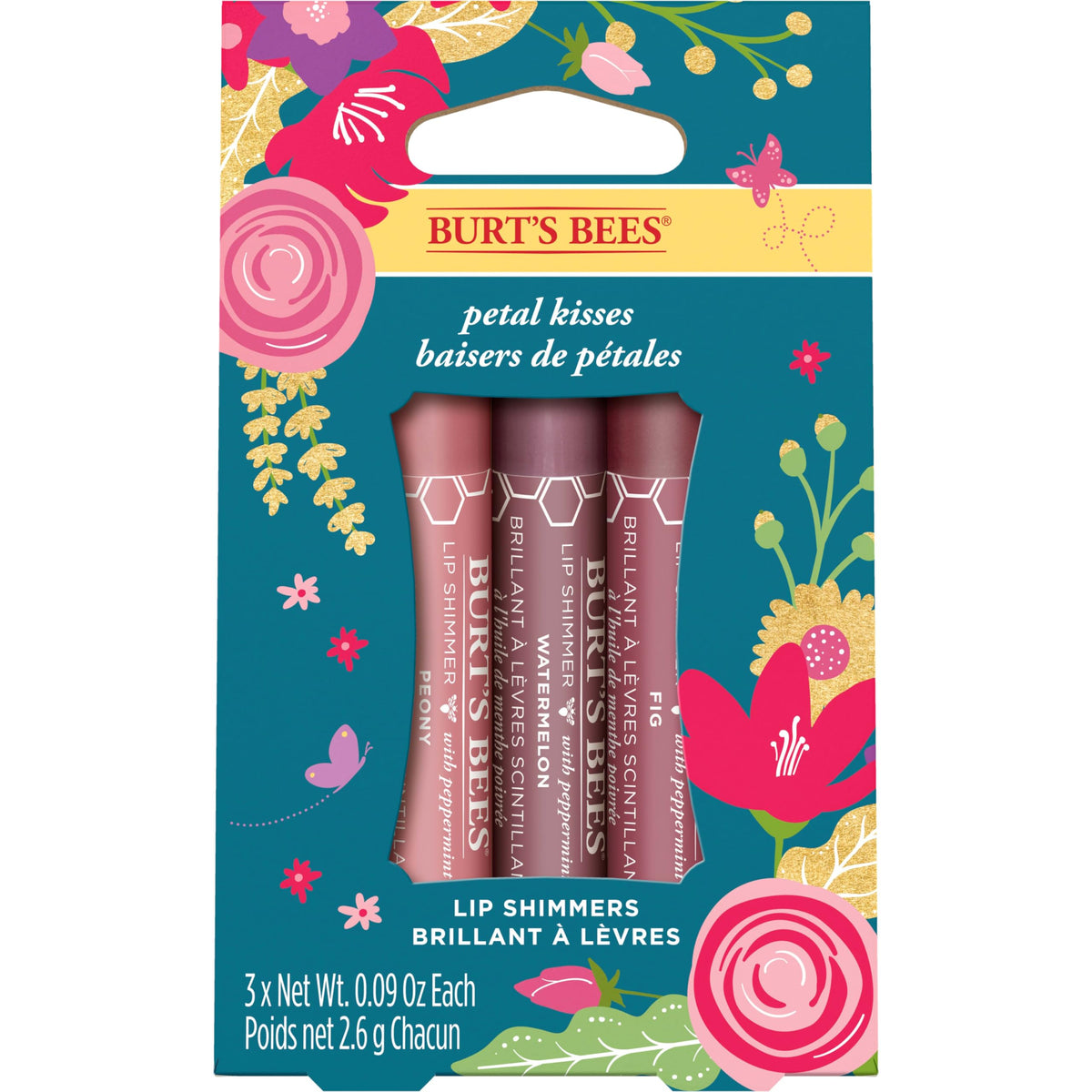 Burt'S Bees Lip Shimmer Set - 3 Moisturizing Tints In Peony, Fig & Watermelon, 0.