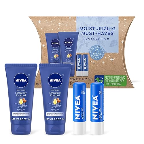 Nivea Moisturizing Skin Care Set - Hand Cream & Lip Balm, 4 Piece, Almond Oil & Shea Butter