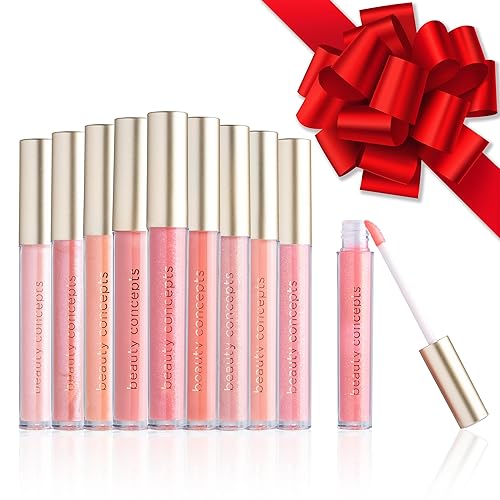 B.C BEAUTY CONCEPTS Lip Gloss Collection - Shimmering Pink Glossy Makeup Set, 10 Pack